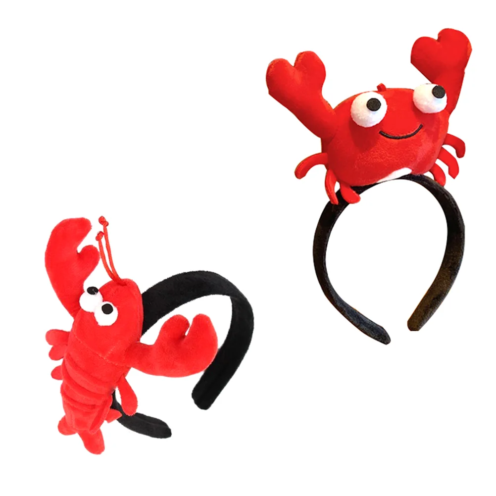 2 Pcs Headdress Lobster and Crab Headband Hair Ribbon Hoops Clothing Headwear Stuffed Animal The