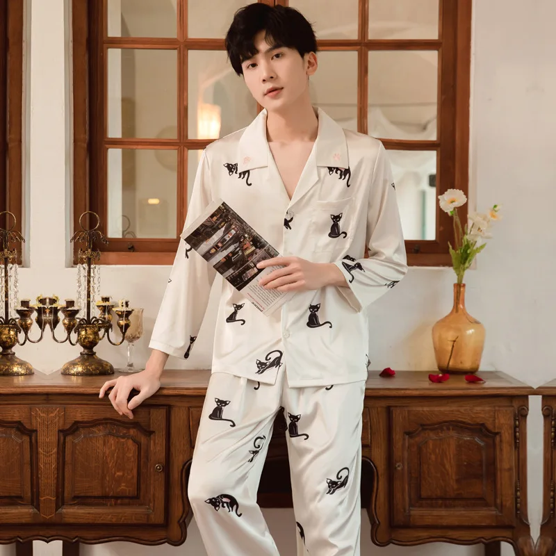 Family Matching Pajamas Set Silk Satin Button Down Sleepwear Long Sleeve Nightwear 2 Pcs Pj Set