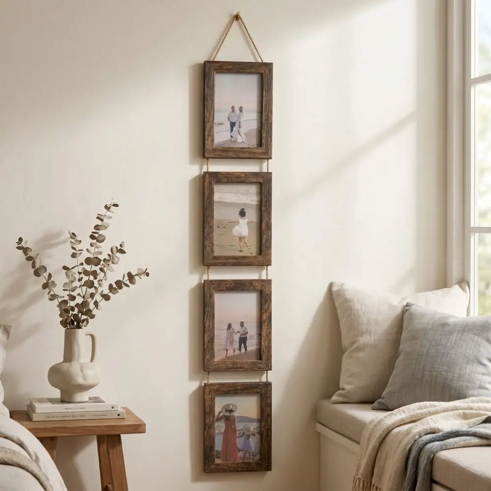 6-Inch Hanging Picture Frame Rustic Style Linked Photo Holder Family Portrait Frame Retro Multi Panel Wall Art Picture Frame