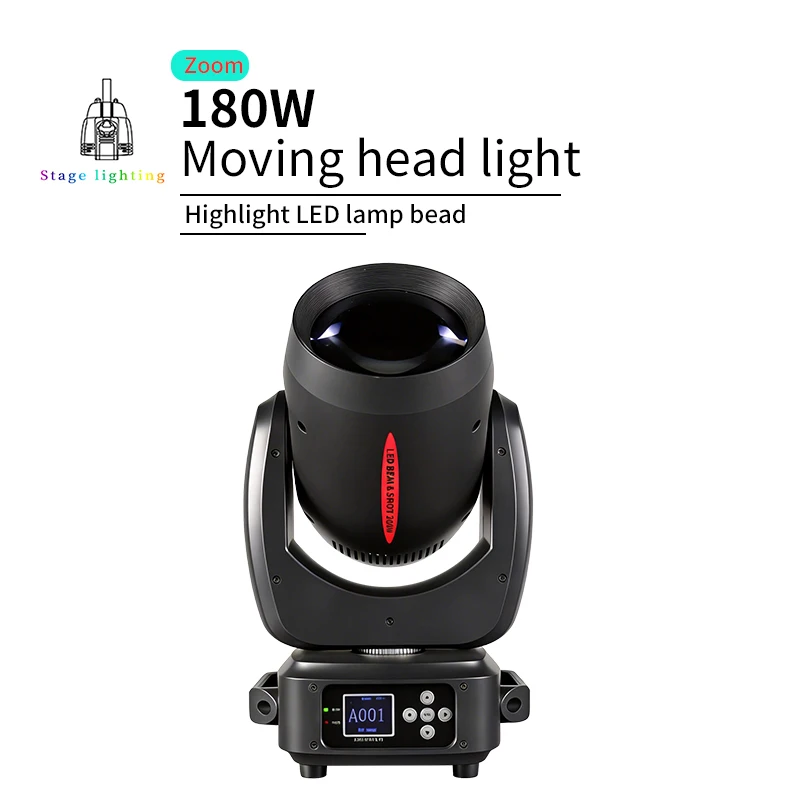 LED 200W Moving Head Lichteffektgerät mit Beam & Spot & Zoom, 24 rotierenden Prismen, 14 Gobos, 11 Farbrad & Regenbogeneffekt, 6 Discharge-Linsen für DJ-Bühnenbeleuchtung