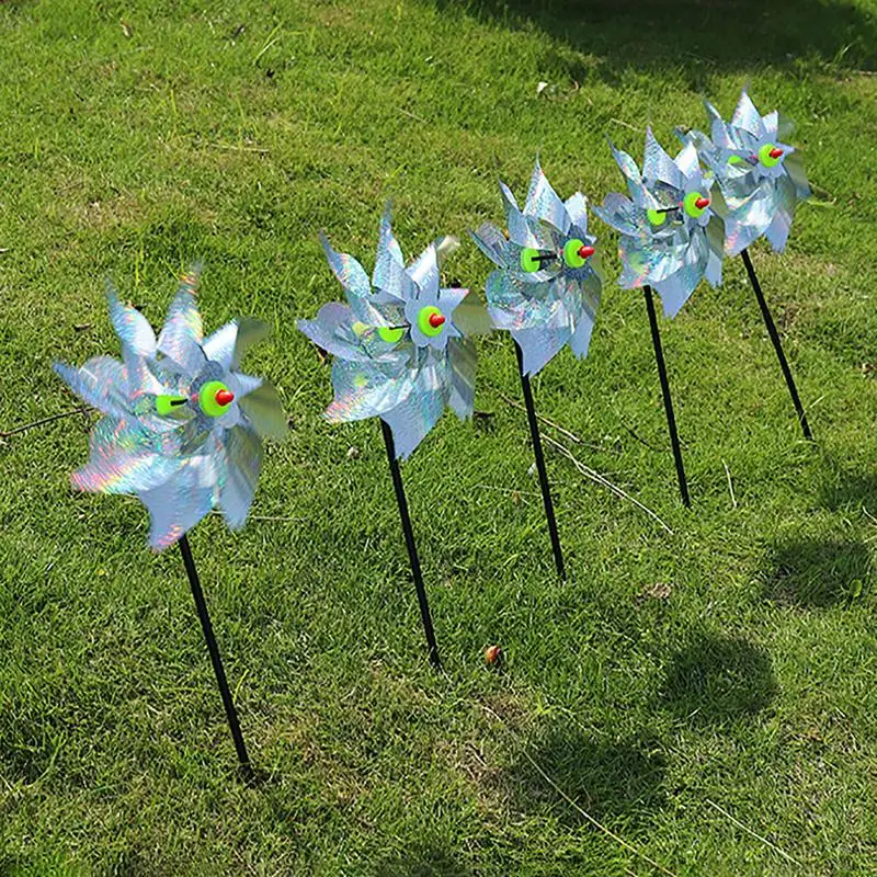 1PC Reflective Garden Pinwheels With Stakes Bird Repellents Sparkly Pinwheel Windmill Protect Plant Flower Garden Decoration