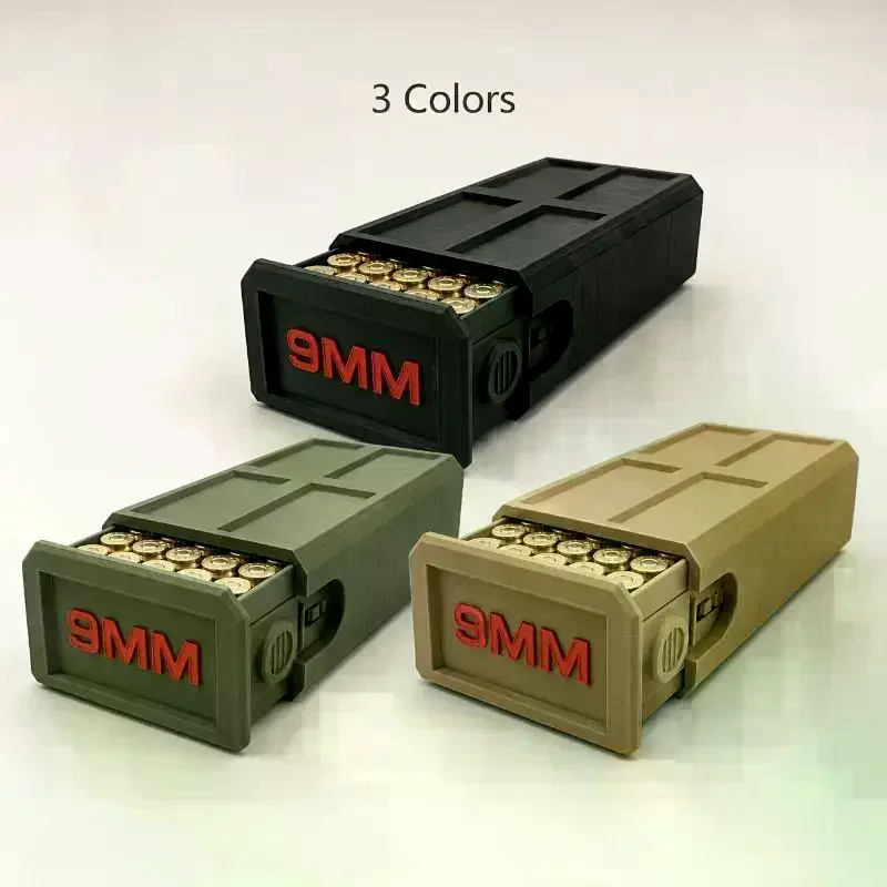 Printed 9mm Ammunition Box 50-Round Compact And Durable Drawer With Side Lock Range Gear Perfect Dad/Grad Gift 3D