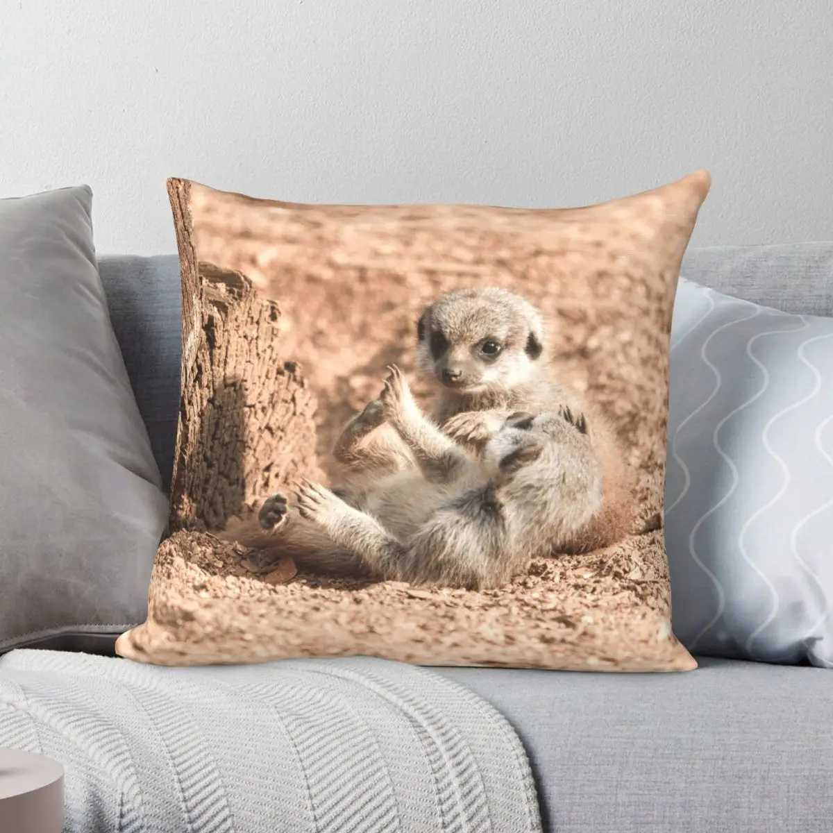 Meerkat Pups Photography Pillowcase Polyester Linen Velvet Creative Zip Decor Pillow Case Bed Cushion Cover