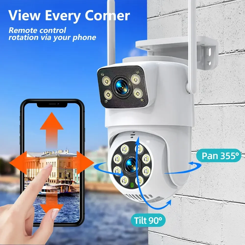 4K 8MP IP Camera PTZ Outdoor Dual Screens Human Detection CCTV Wifi Surveillance Camera 4MP Security Protection Tuya App