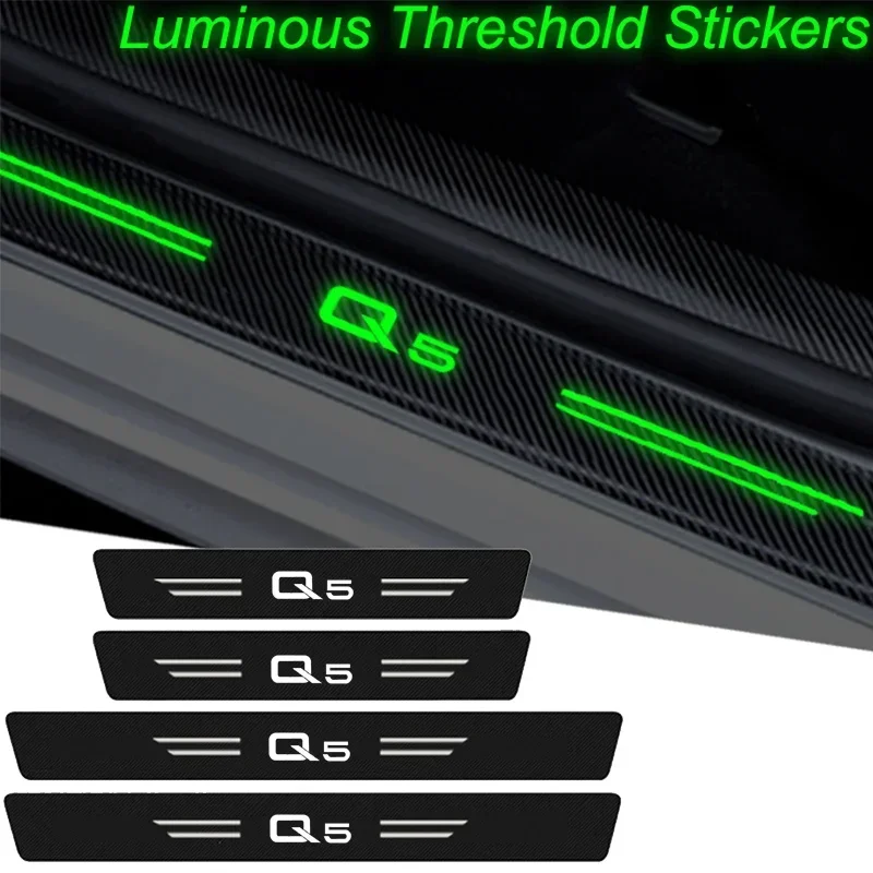 Luminous Car Sticker Front Rear Door Threshold Sill Decals for Audi Q5 Carbon Fiber Leather Protective Film Trunk Bumper Strip