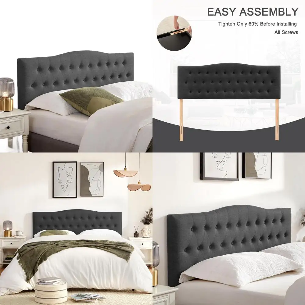 Extra Large Upholstered Board with Solid Wood Frame, Adjustable Height from 37 to 51, Black Diamond Stitched Fabric