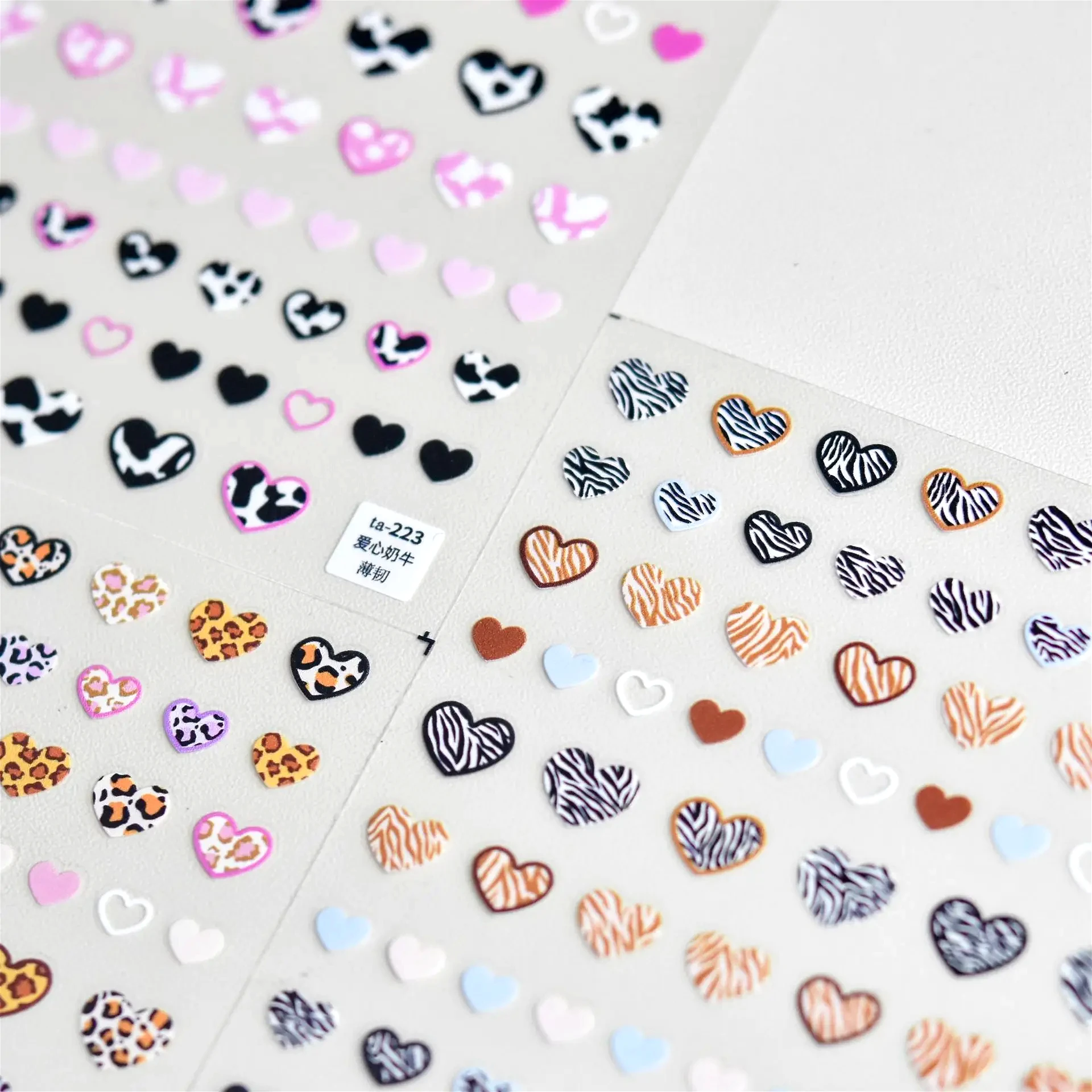 Delicate Geometric Love Heart Leopard Print Zebra Design 3D Self Adhesive Nail Art Stickers 5D Embossed Relief Nail DIY Decals