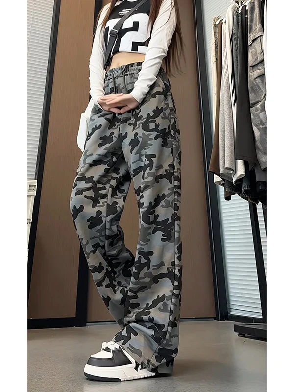 

Retro American Camouflage Straight Leg Casual Pants Men's Waed out Autumn Loose Fit Long Trousers Trendy Casual Pants
