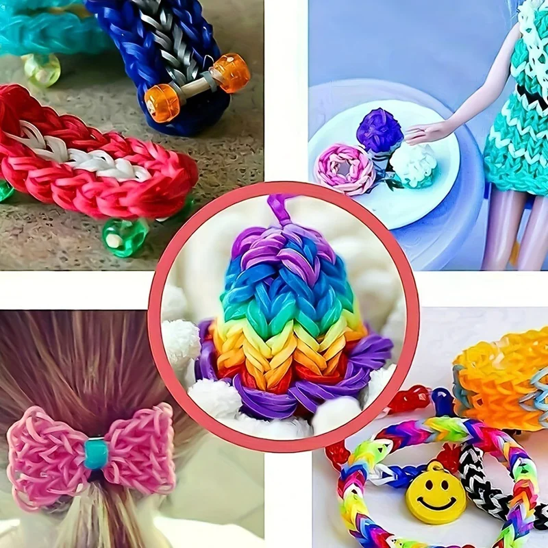 ABXF-DIY手作りの輪ゴム、織りツールボックス、ブレスレットキット、編み物のおもちゃ、伸縮性のあるアートクラフト、女の子のためのビーズのおもちゃ