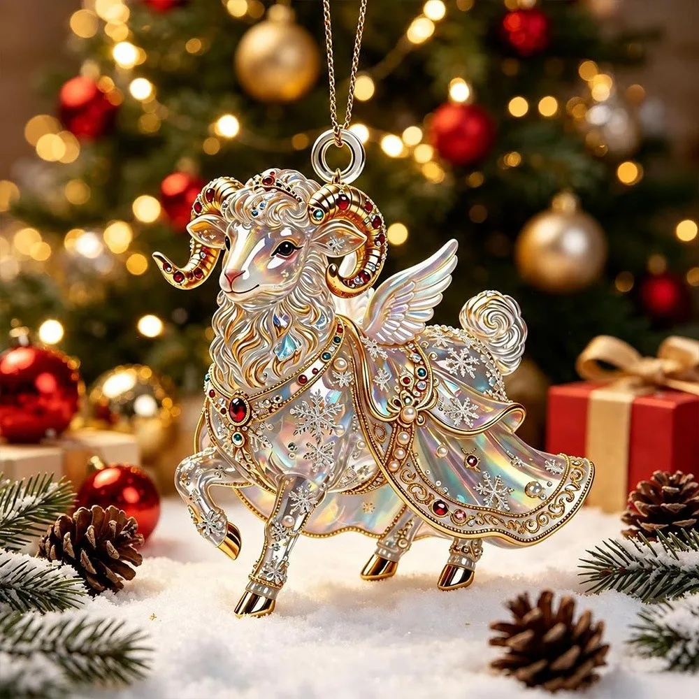 2D Flat Goat Hanging Ornament Acrylic Angel Wings Animal Hanging Decoration Simulation Artificial Rhinestone Goat Pendant