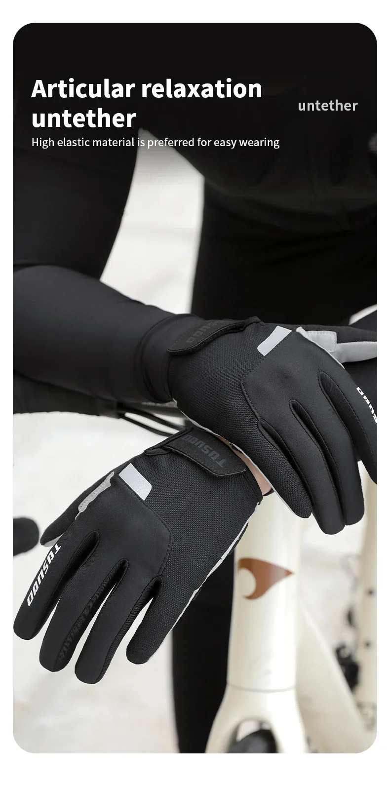 TOSUOD Winter-Fahrradhandschuhe MTB Vollfinger-Fahrradhandschuhe Touchscreen-fähig Rutschfeste Silikon-Handflächenauflage Fahr- und Reithandschuhe – Detail 6