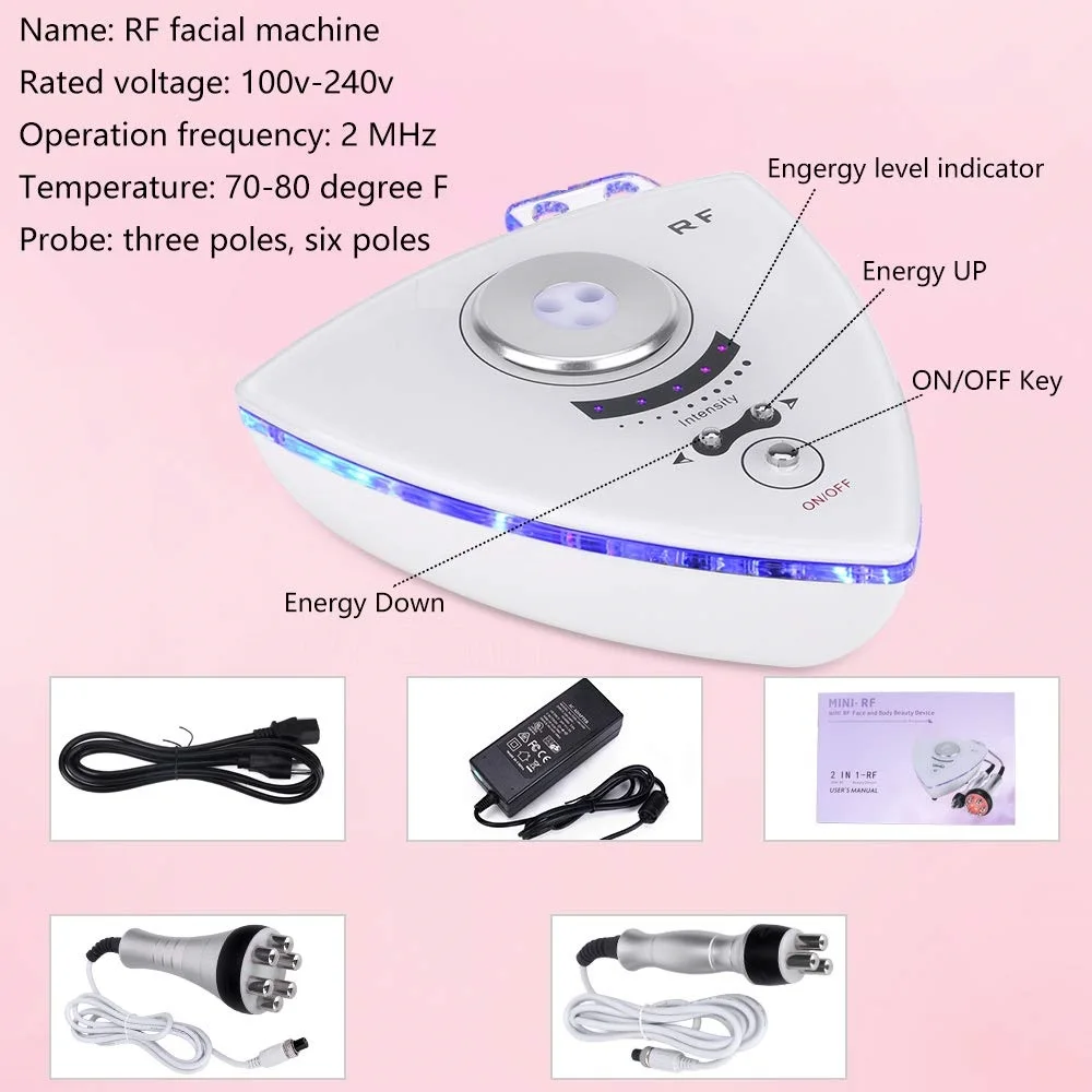 2 In 1 Mini Radio Frequency Machine RF Tripolar Face Eye Lifting Tighten Beauty Device Body Cellulite Massager Home Use