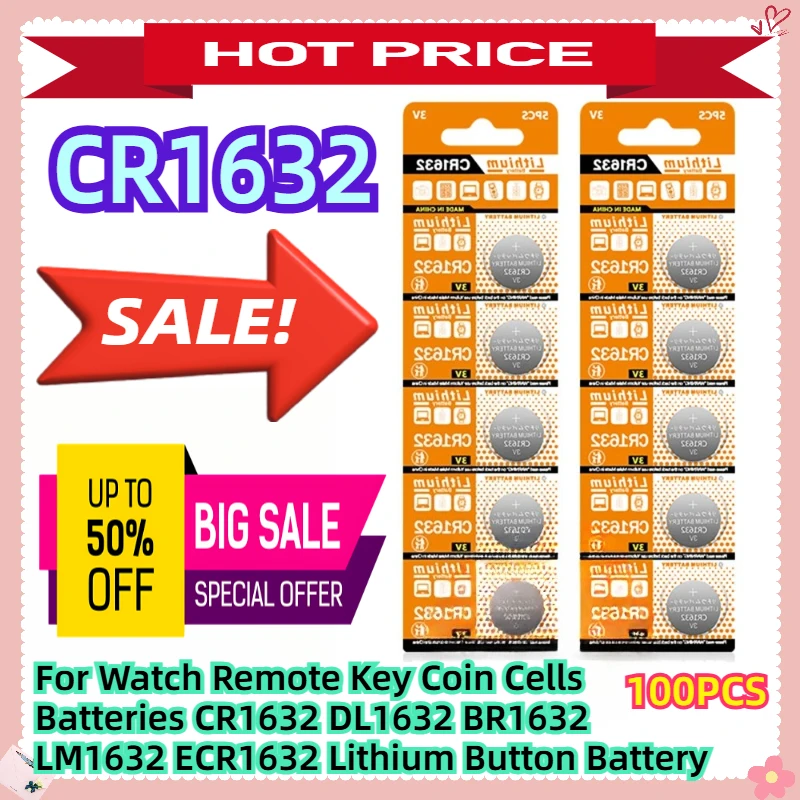

For Watch Remote Key Coin Cells Batteries CR1632 DL1632 BR1632 LM1632 ECR1632 Lithium Button Battery