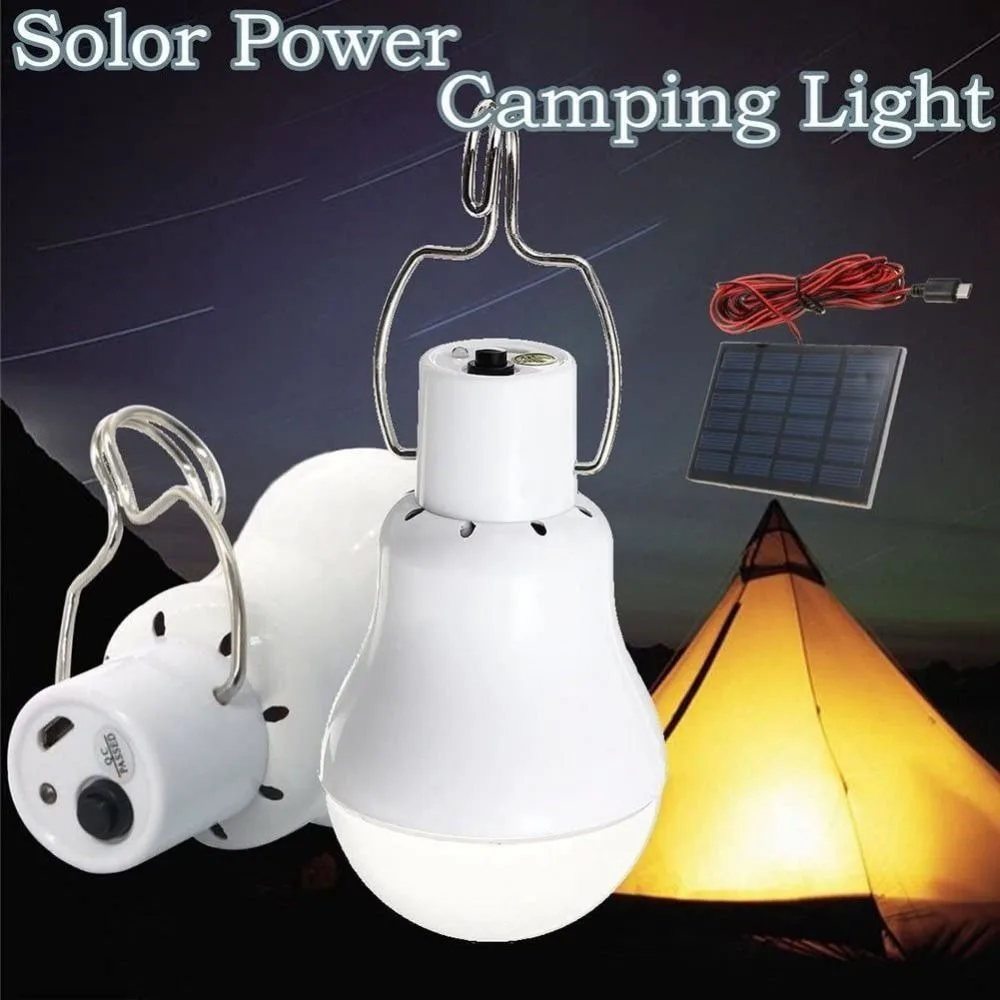 USB Charged LED Solar Bulb Portable Solar Panel Solar Energy Light Hanging Sunlight with Hook Fishing Camping Lamp Outdoor