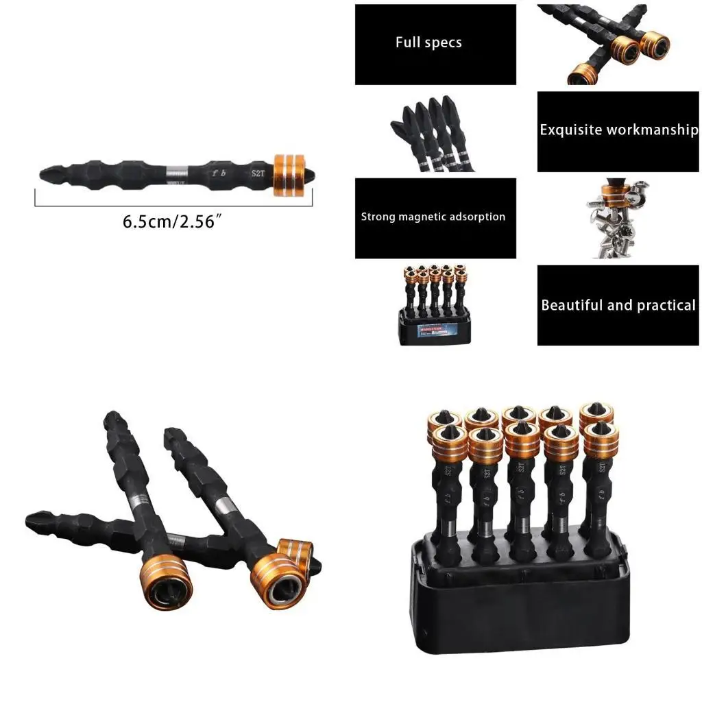 

E8BD Collar Design 10pcs PH2 for Cross Screw Screwdriver Bits Set Electric Power Driver Bit Set Gi