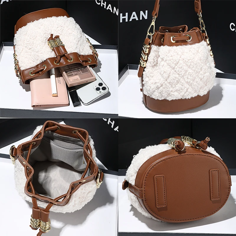 Zimowa zimowa damska torebka luksusowa wełna jagnięca torebka designerska torba Crossbody miękkie puszyste pluszowe damska torba na ramię