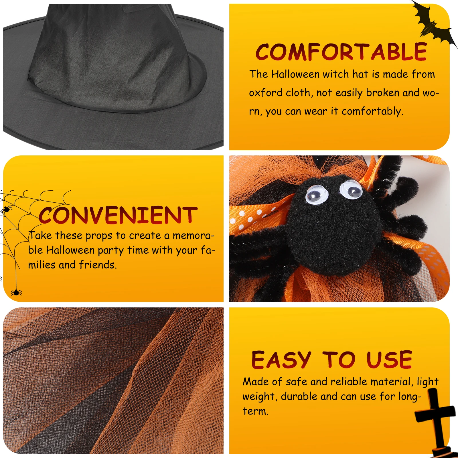 

Hat Broom Set Broomstick Halloween Black Cap Prop Cosplay Costume Party Clothing Kids
