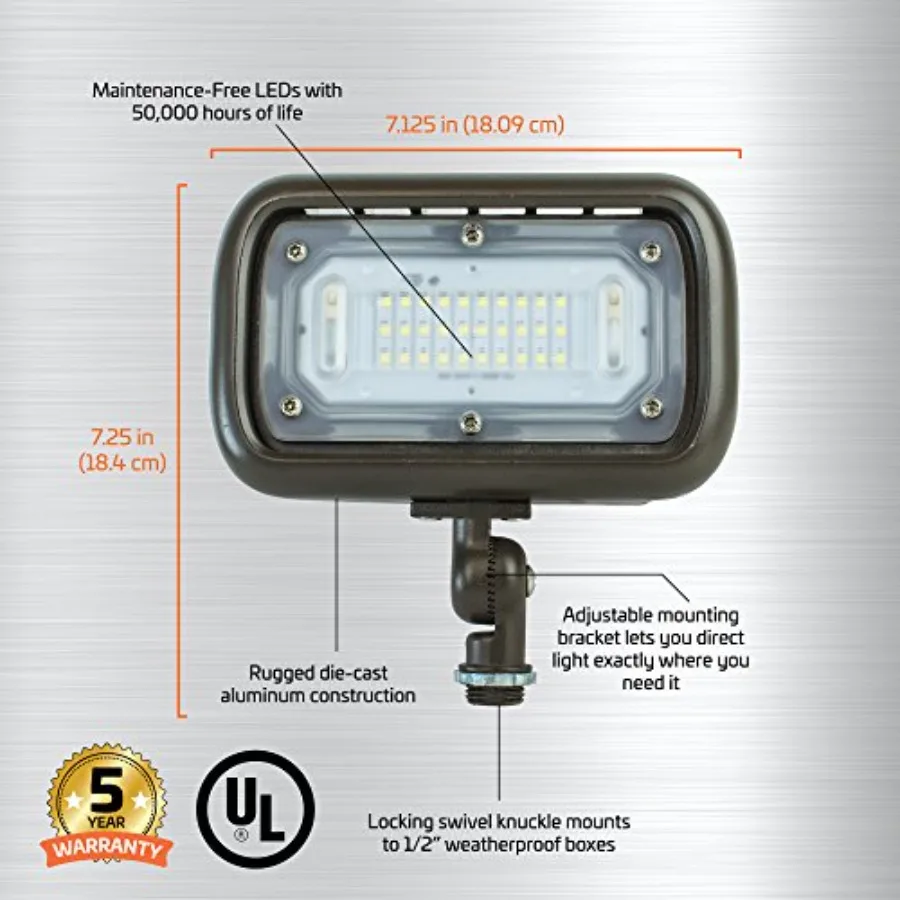 WW30BRZ-2 30-Watt Die-Cast Aluminum LED Wall Wash Flood Light Outdoor Weatherproof Landscape Lighting 2695 Lumens 3000K Warm Wh