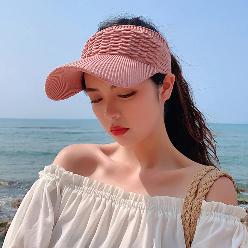 2022 New Women Hollow Out Knit Dome Bucket Hat Wide Brim Foldable Beach Caps Summer Sun Hat Outdoor Baseball Cap