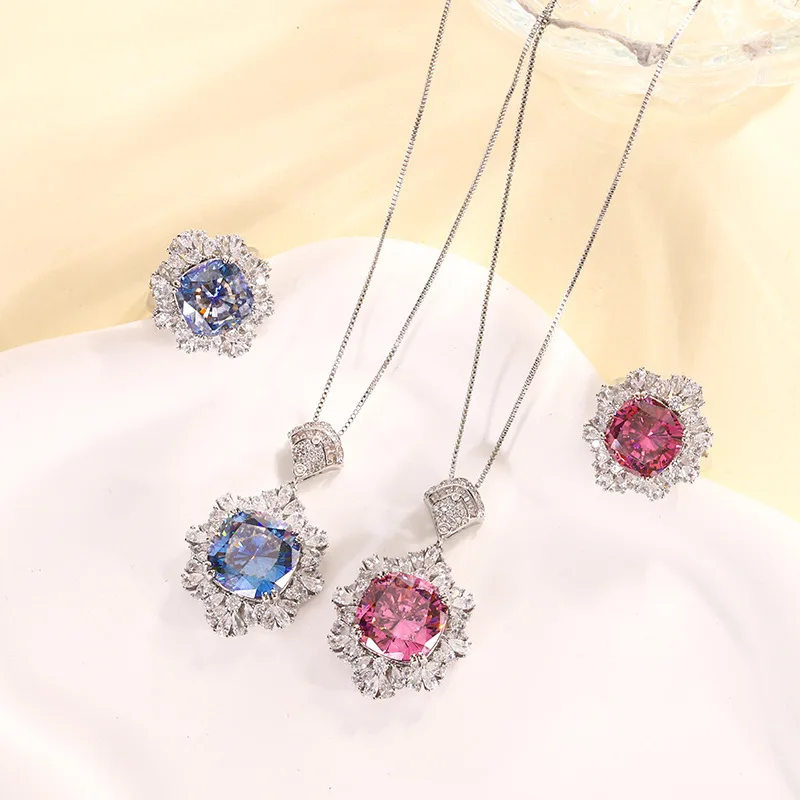 

New Jewelry Bird's Nest Cut Colorful Gemstone Fashion Pendant Set 14*14-12*12