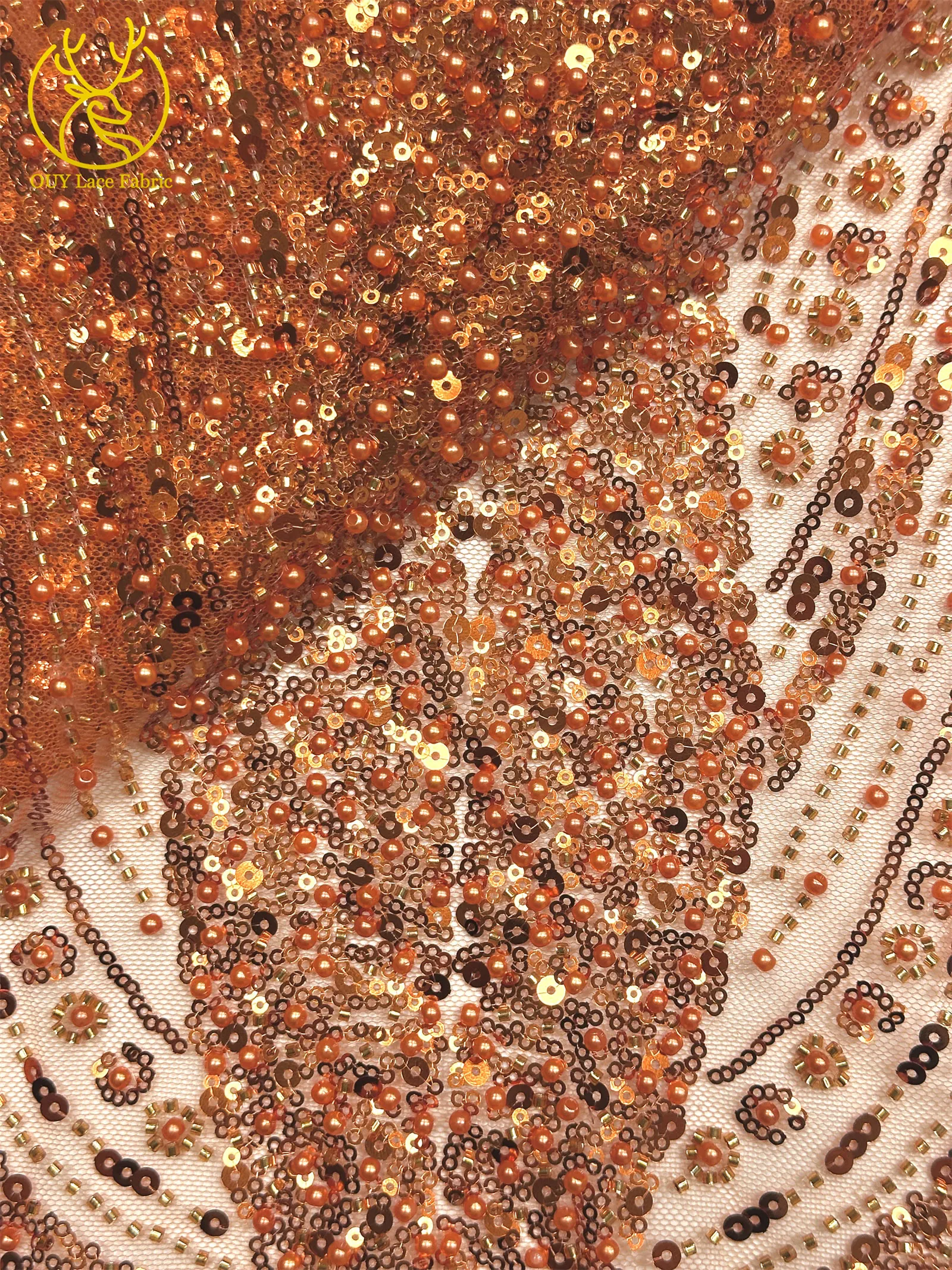 Luxuriöser Goldener Afrikanischer Bräutigam-Spitzenstoff mit Stickerei und Perlen, 5 Meter Französischer Tüll-Spitzenstoff für Nigerianische Hochzeitskleider – Detail 18