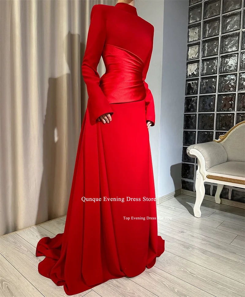 Qunque Long Sleeves Mermaid Evening Dresses Robes De Soirée Customized Satin Dubai Saudi Arabia Women Formal Party Evening Gowns