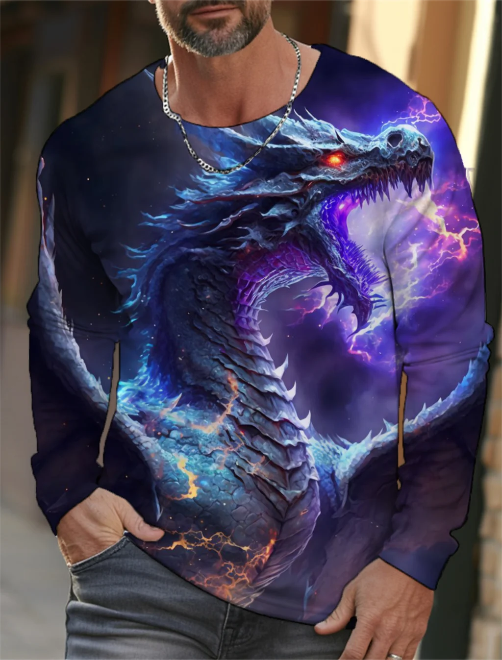 

Dragon pattern 3d Print Men's Long Sleeve T-Shirt Shirts Fashion Vintage Animal Long Sleeve Men Oversized Streetwear Tops Tees