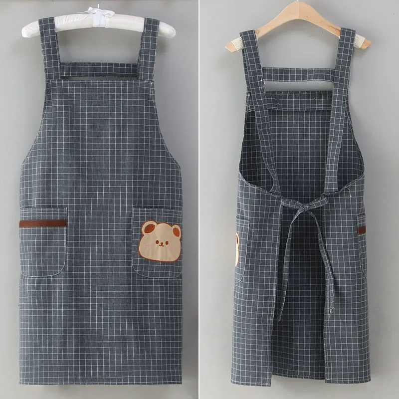 

Polyester-Cotton Canvas Cooking Apron Women's Household Kitchen Old Coarse Cloth Breathable Apron Beautiful Cute Fashionable