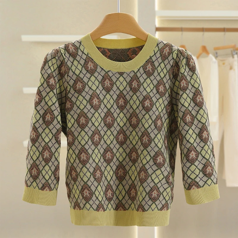 الرجعية الأزهار جولة Ne سليم صالح سبعة Sve محبوك سترة للنساء تخفيف Sle طويلة Sve القطن البوليستر النايلون مزيج #2