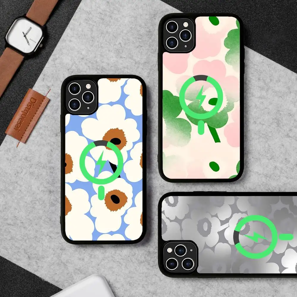 Funda Magnética Marimekko-U-Unikko con Diseño Floral para iPhone 17 Air 16 15 14 13 12 11 Pro Max Plus, Compatible con Carga Inalámbrica