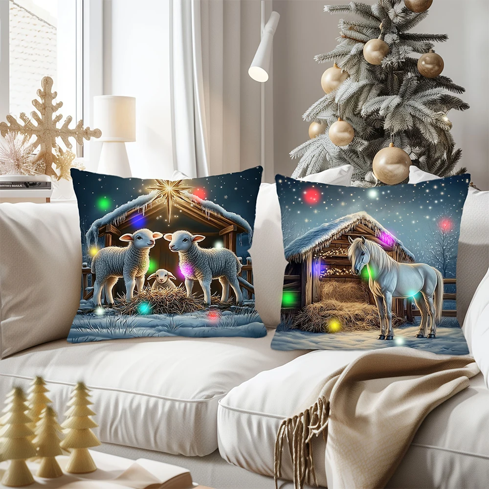 Christmas Realistic LED Light-up Pillowcase Holiday Party Supplies Super Soft Skin-friendly Pillowcase Christmas Decoration