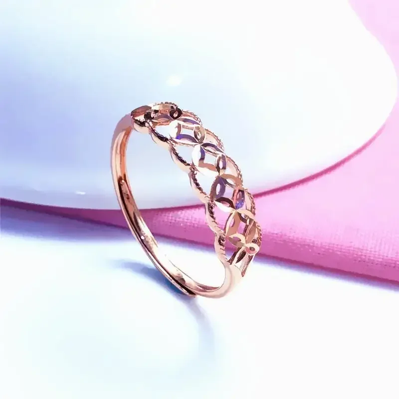 

585 Purple Gold 14K Rose Gold Geometric Shape Shiny Rings for Women Three-dimensional Craftsmanship Elegant Light Luxury Jewelry