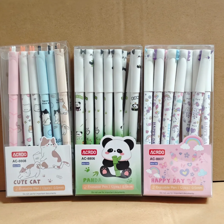 12er-Pack Gelstifte in Panda-Form, Cartoon-Panda-Gelstifte, die man auswischen kann, niedliches Design, hitzeempfindliche, auswischbare Stifte, Stifte, die bei hohen Temperaturen verschwinden, unverzichtbar für Lern- und Bürobedarf. – Detail 5