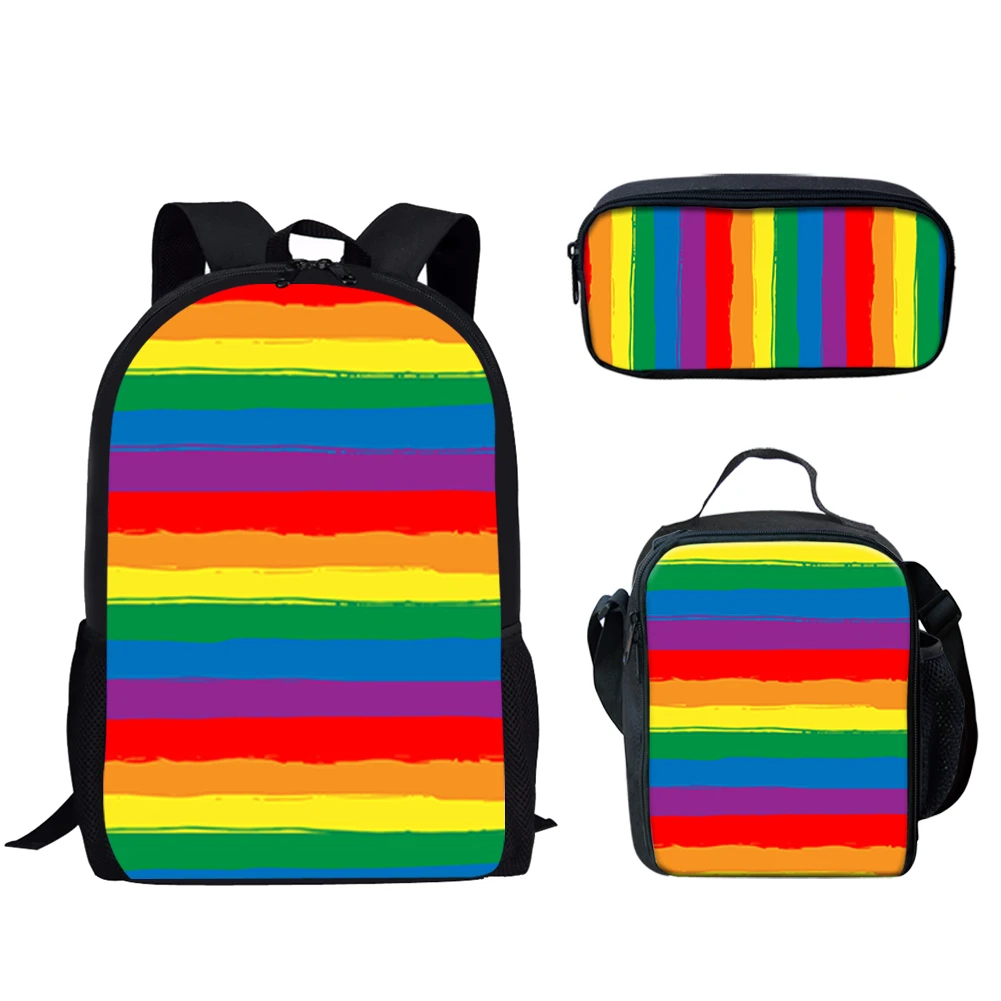 

Rainbow Pride Stripes Print 3Set School Bags Teen Boys Casual Backpack for Boys Girls Schoolbags Large Capacity Backpackss