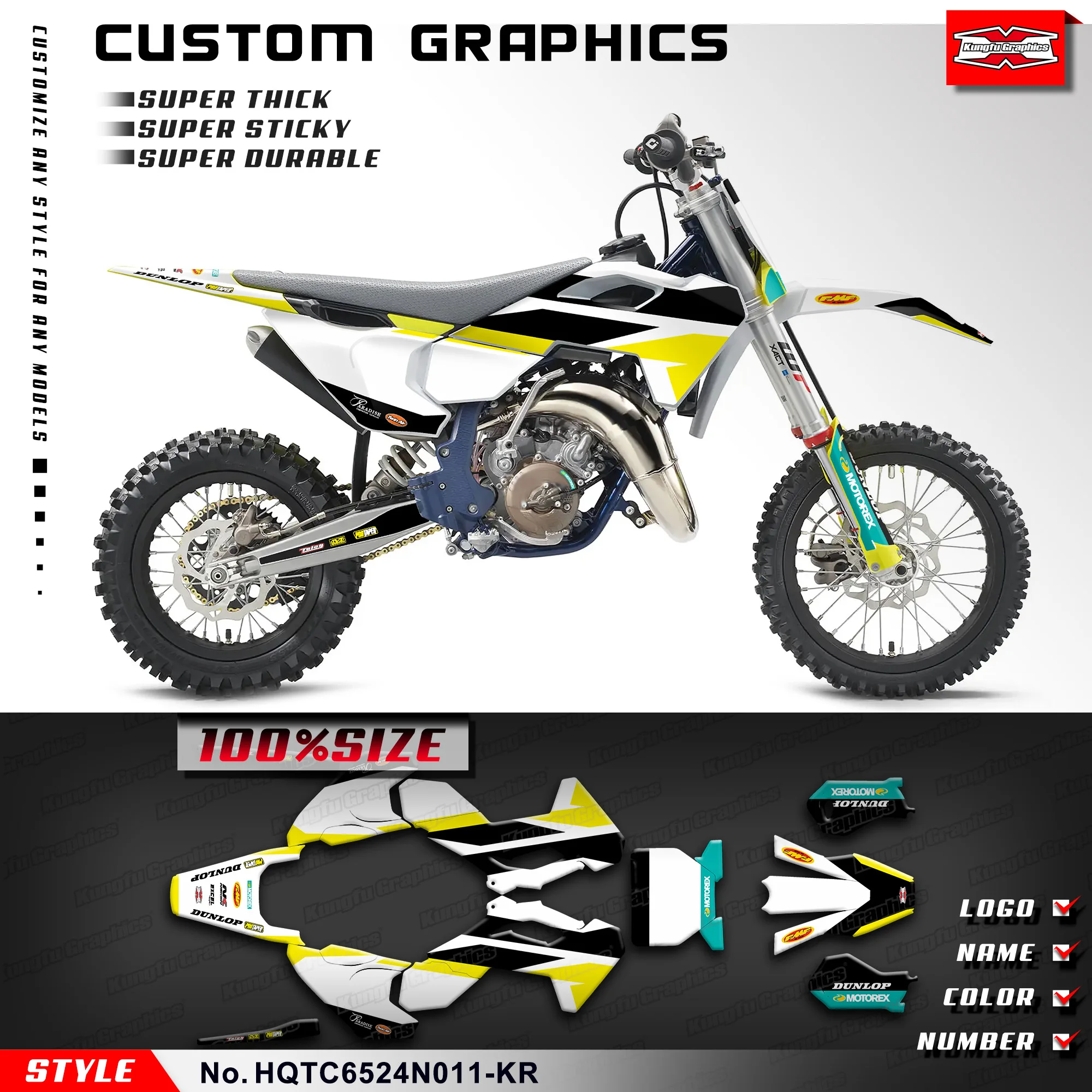 

KUNGFU GRAPHICS Graphics Kit Wrap Design for Husqvarna TC65 TC 65 2024, HQTC6524N011-KR