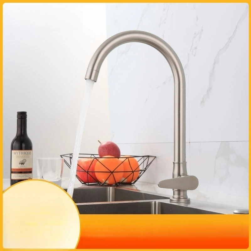 

304 stainless steel kitchen single cooling household vegetable basin bearing ball rotatable large curved brushed faucet