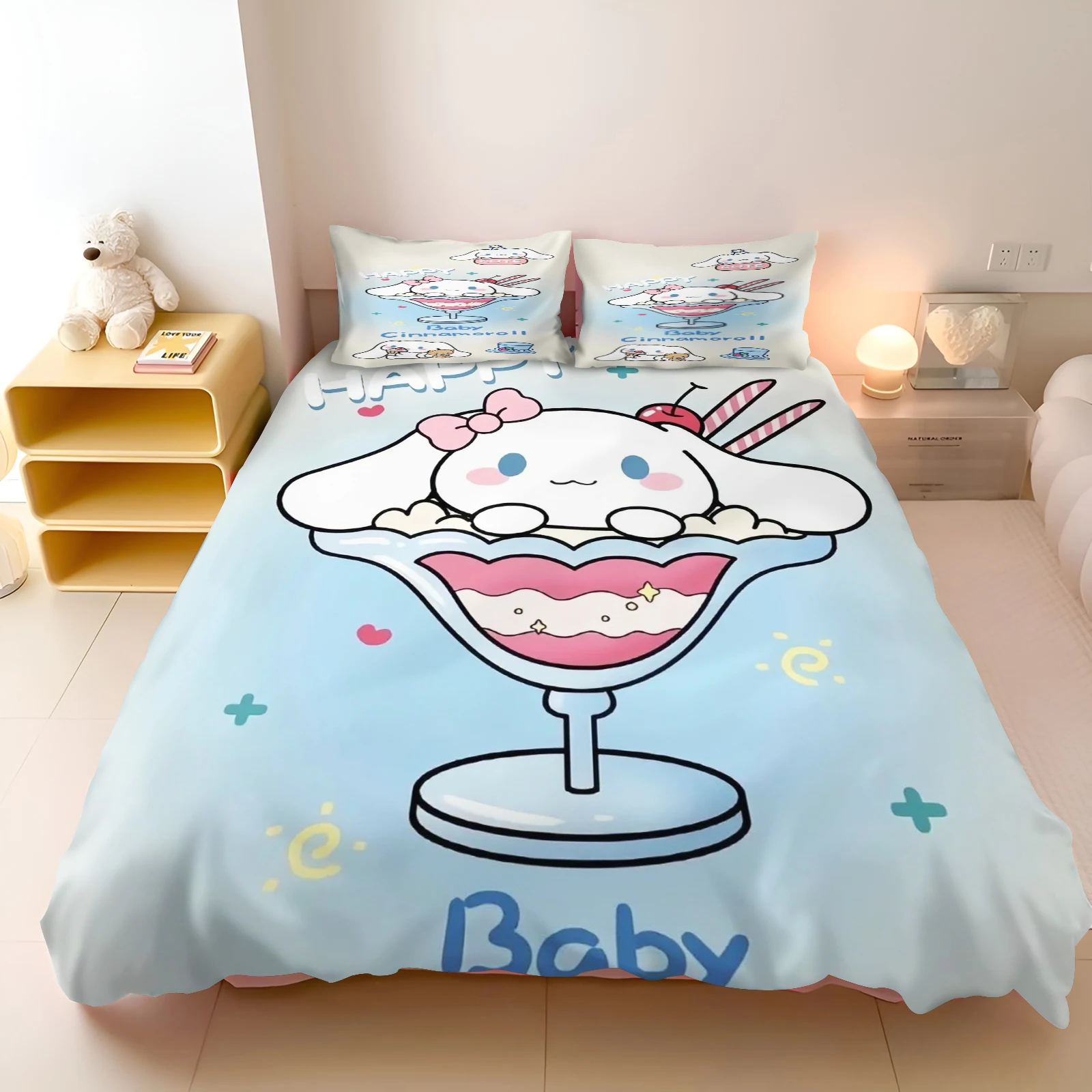 

MINISO Cinnamoroll Duvet Cover Set Sanrio Modern Print Sanrio Mattress Bedding Sets Comforter Bedding 3 Piece