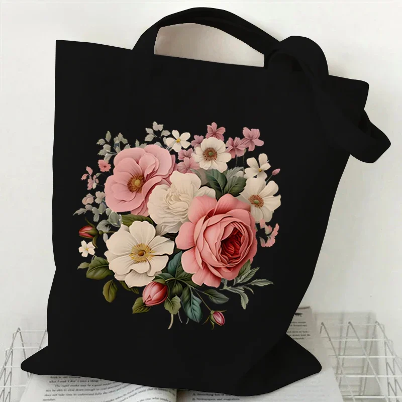 Shoulder Bag Wildflowers Canvas Tote Bag Women Daisy Rose Lavender Shopping Bag Student Plant Style Female Reusable Handbags