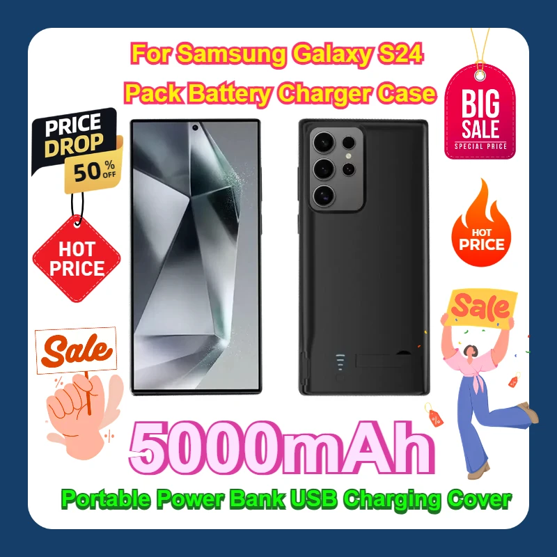 

For Samsung Galaxy S24 Pack Battery Charger Case for Samsung Galaxy S24 Ultra/S24 Plus Portable Power Bank USB Charging Cover