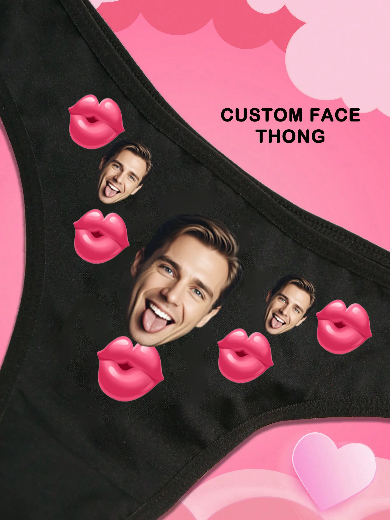 Customizable Sexy Low-Waist Briefs with Couple's Avatars And Love Letter Print for Men Women Perfect for Valentine's Day Christm
