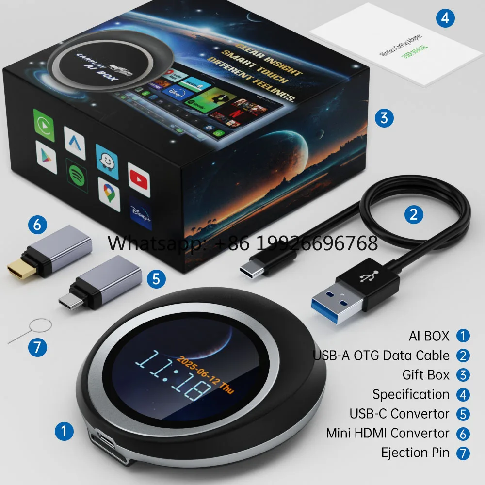 

Vehicle Wireless Carplay Adapter 4G TF Sim Card Pie Adaptor Car Play AI Box CarPlay to Android with 2.1 Inch LCD