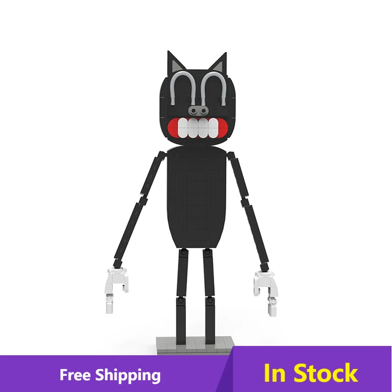 MOC Cartoon Cat Horror Game Monster Terrorist Creature Building Blocks Brickheadzs Black Robot Bricks Toys For Children Gifts