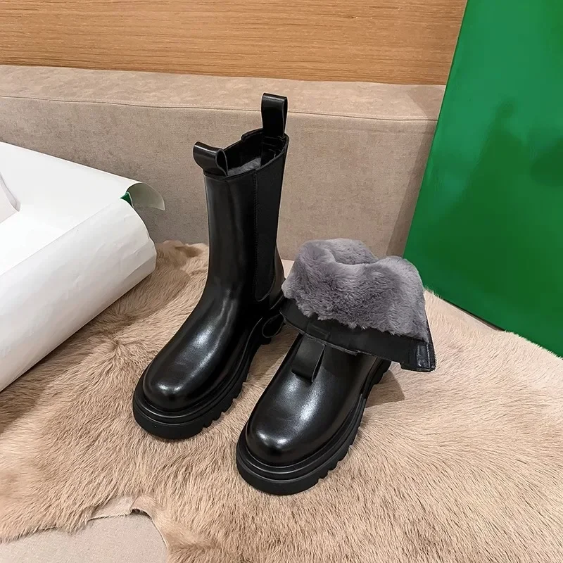 Autumn Winter Plush Warm Ankle Boots for Women 2024 New Chunky Platform Shoes Woman Thick Bottom Non Slip Dermis Boots