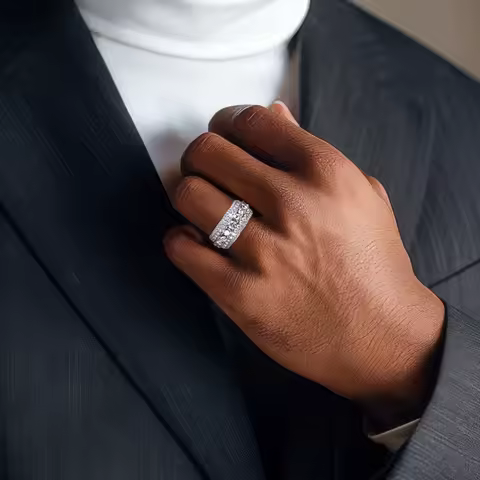 MossanRappr 8.46cttw Moissanite Iced out Diamond Ring 925 Sterling Silver High Quality and Fashion Jewelry for Men's Party Wear