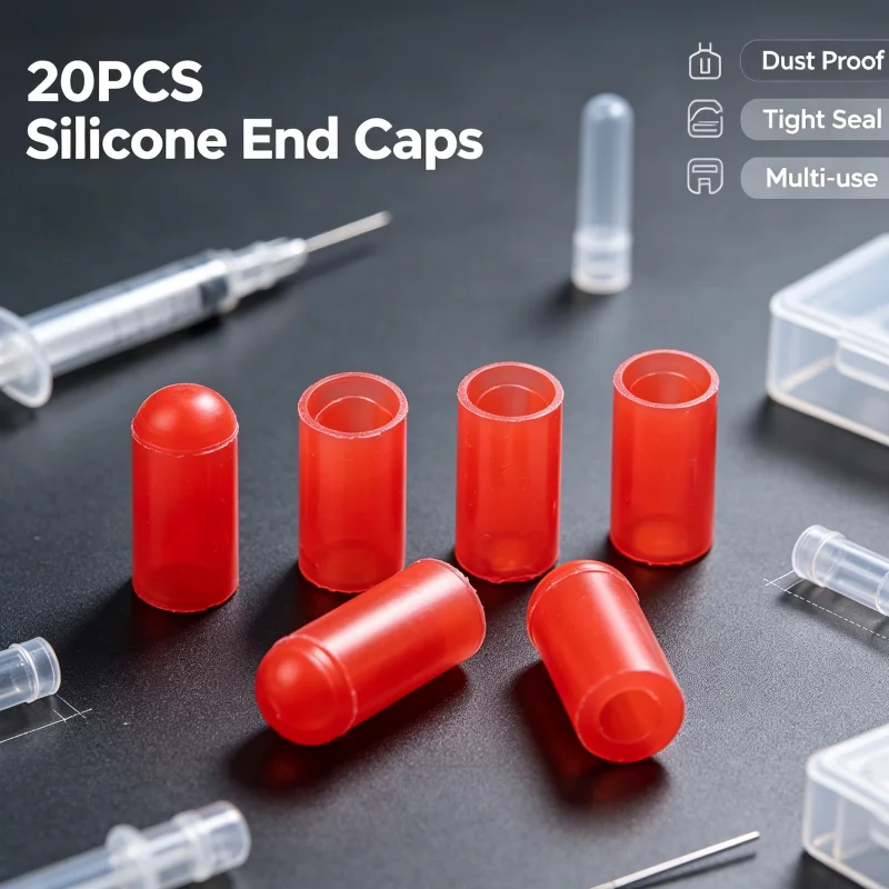 20PCS Silicone Rubber End Cap Syringe Tip Sealing Cover Plug For Lab Test Tube Dispensing Needle Accessories Dust Proof Protecto