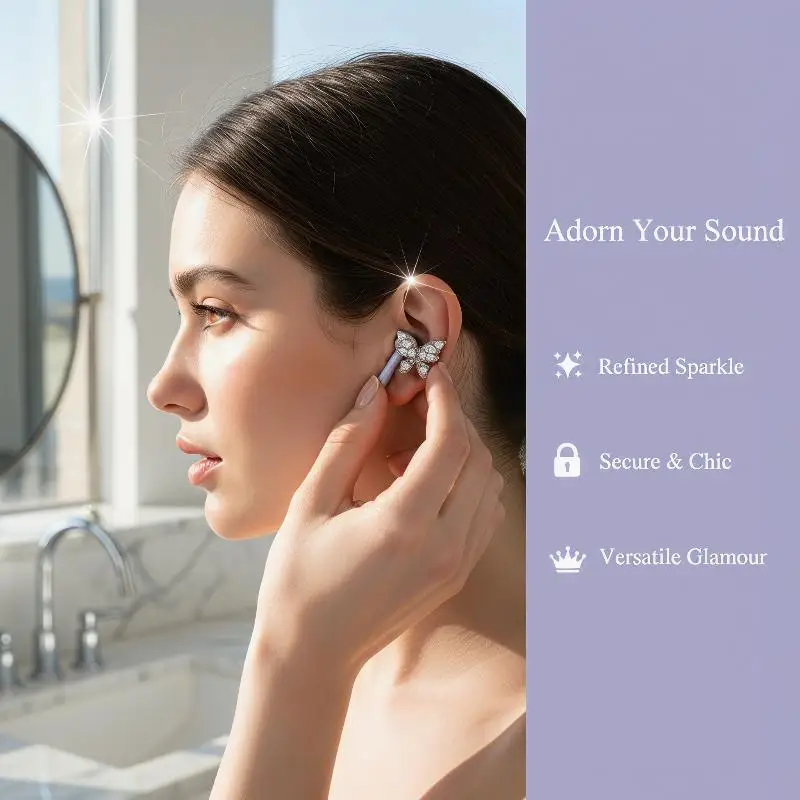 For Women Shiny Rhinestone Butterfly Earbud Clip Accessories Detachable Bluetooth Earbuds Decoration Earphones Fashion Jewelry