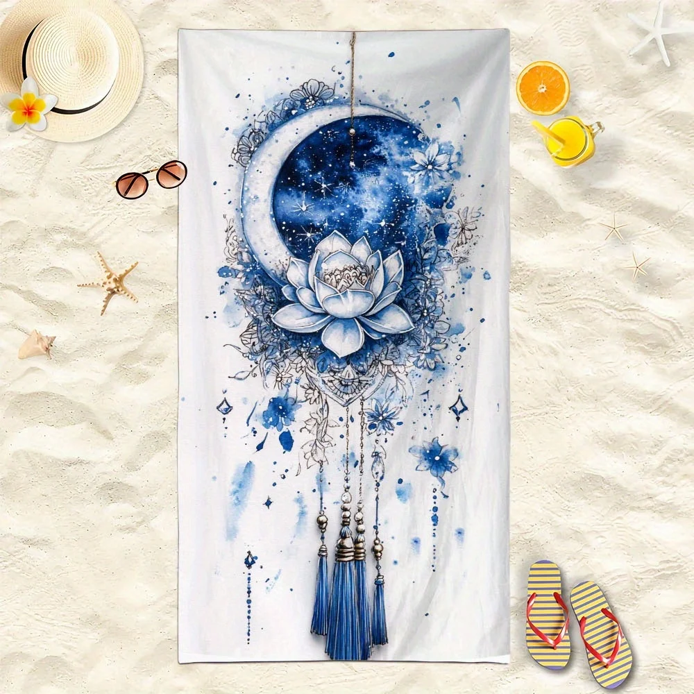 قطعة واحدة من من منشفة الشاطئ بنمط زهور اللوتس الساخنة، قماش بوليستر، قابلة للغسل في الغسالة، مناسبة لحمام السباحة والشاطئ والحمام