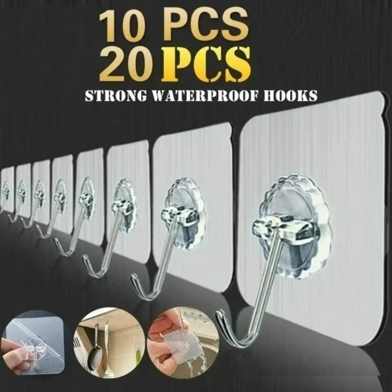 10 Pieces / Set / 20 Pieces / Set of Bathroom Transparent Strong Seamless Hook Kitchen Wall Waterproof Punch-free Hook