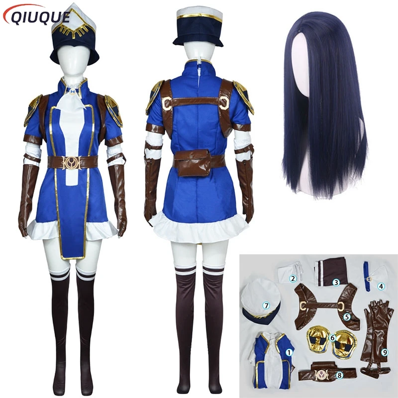 

Anime Arcane 2 Caitlyn Kiramman Cosplay Costume Game LOL The Sheriff of Piltover Dress Uniform Wig Woman Sexy Carnival Suit