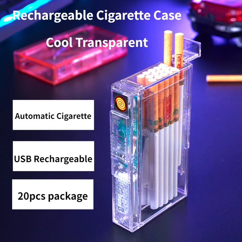 Transparent Case Rechargeable Cigarette Lighter 20pcs in One Package Flip-top Tungsten Igniter Men\'s Cigarette Accessories